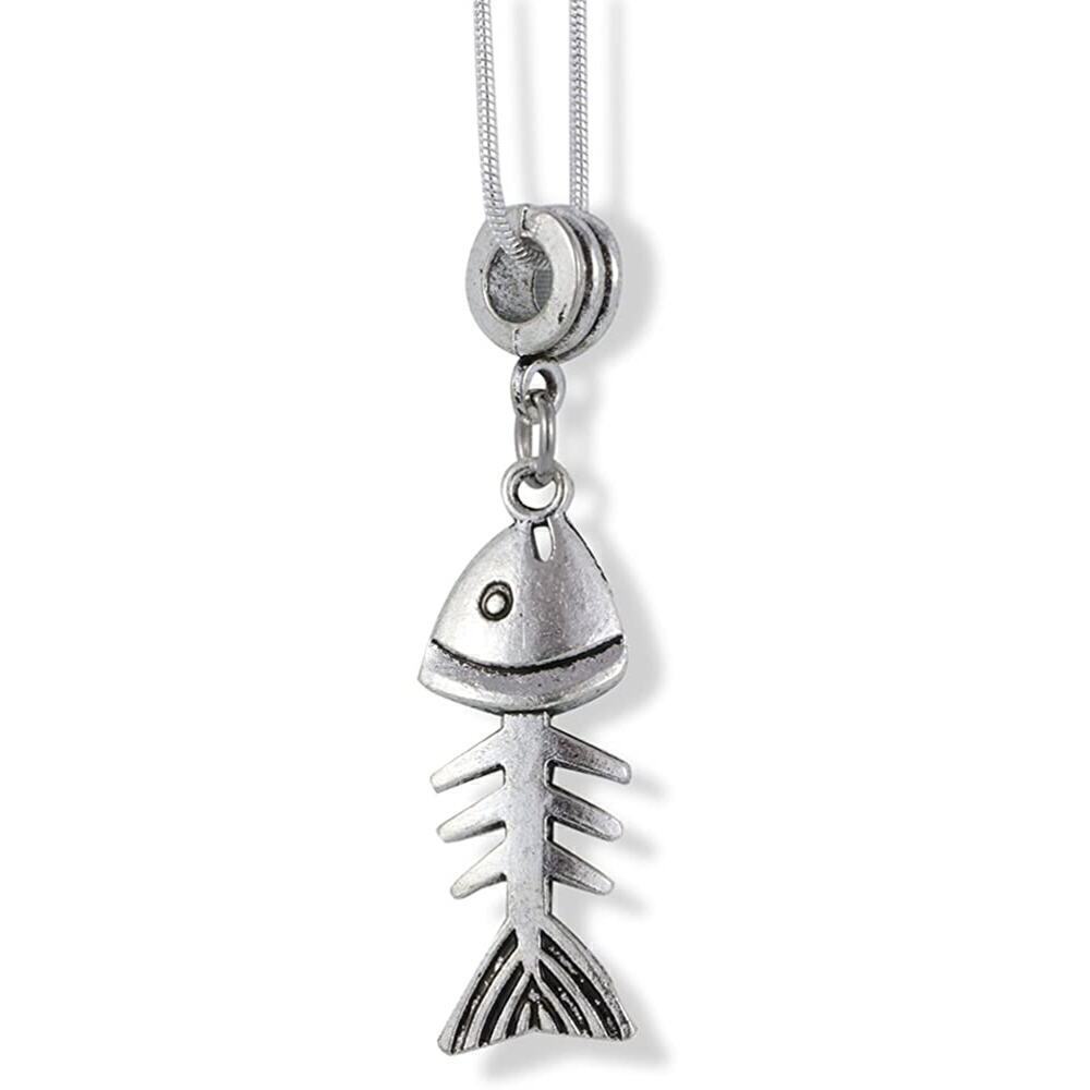 Fish Skeleton Bones Charm Snake Chain Necklace